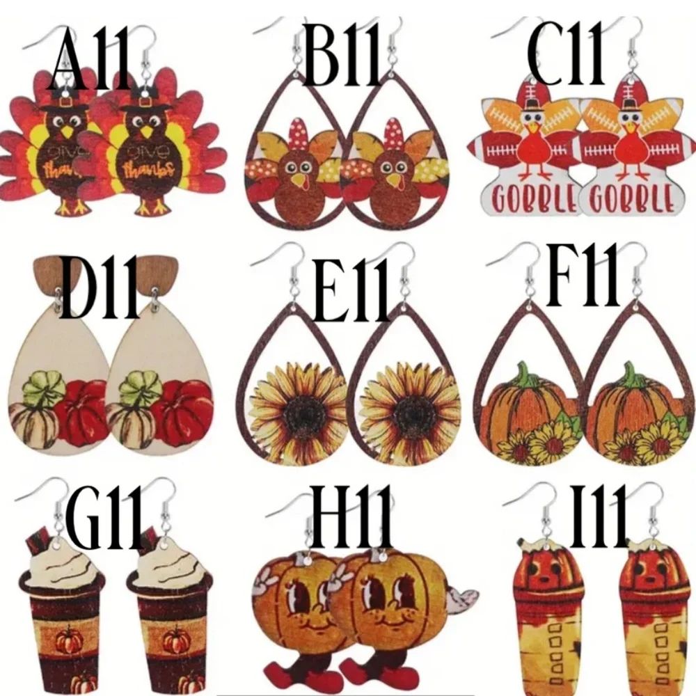 NWT! Thanksgiving & Autumn Wood Pierced Earrings! 1/$9 OR 2/$16 OR 3/$21!